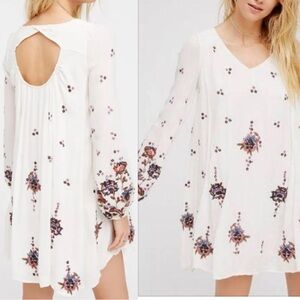 Free People small embroidered dress pockets Austin Mini long sleeve white